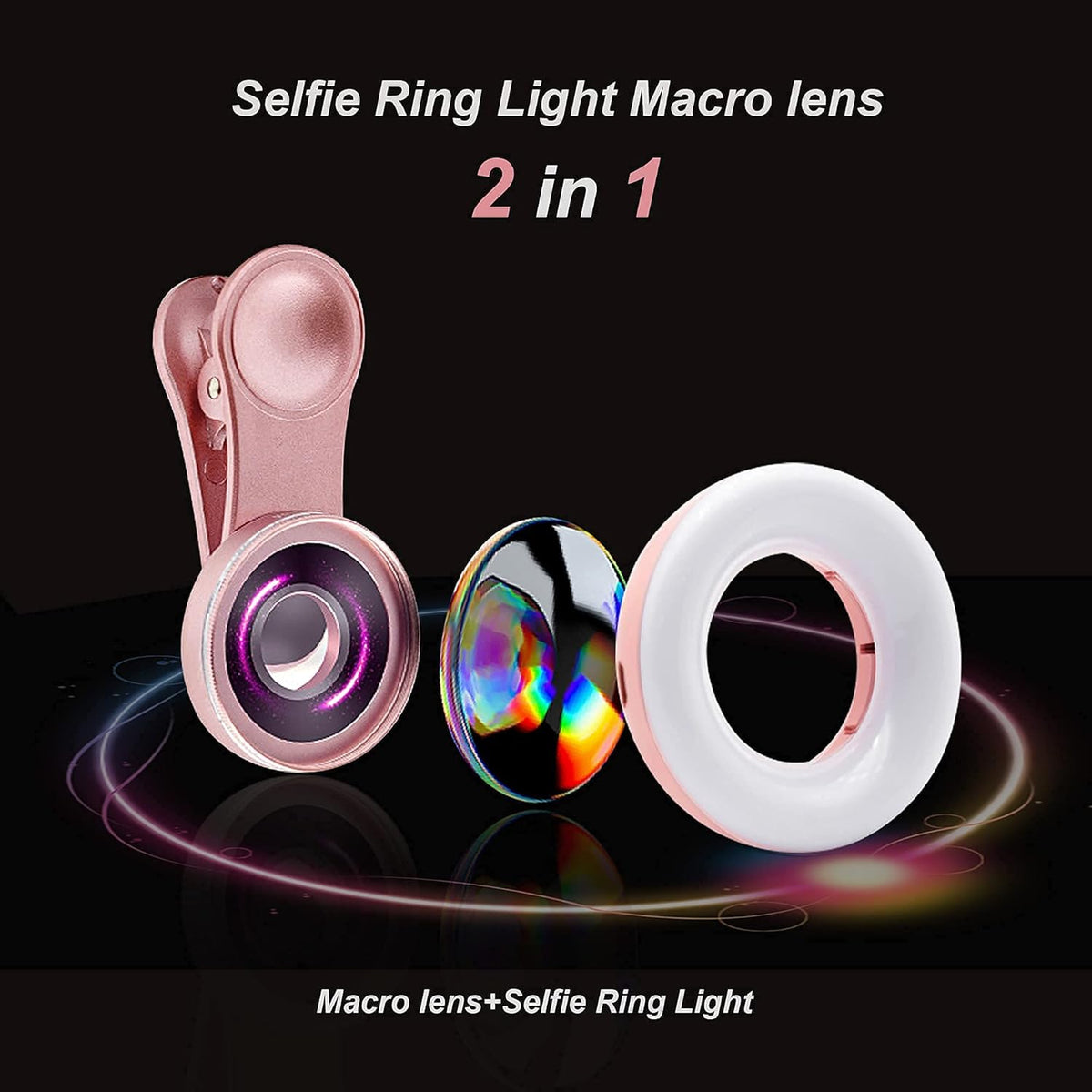 Macro Lens for iPhone and Android with Mini Clip Ring Light, Portable Rechargeable Dimming, for Smart Phone Photography, Camera Video Recording, VLOG