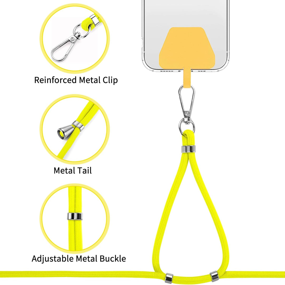 CACOE Phone Lanyard 2 Pcs-2 Pcs Adjustable Neck Strap, 4 Pcs Tether Tab, Universal Crossbody Multifuctional Cell Phone Lanyards Compatible with Most Smartphones(Black+Yellow)