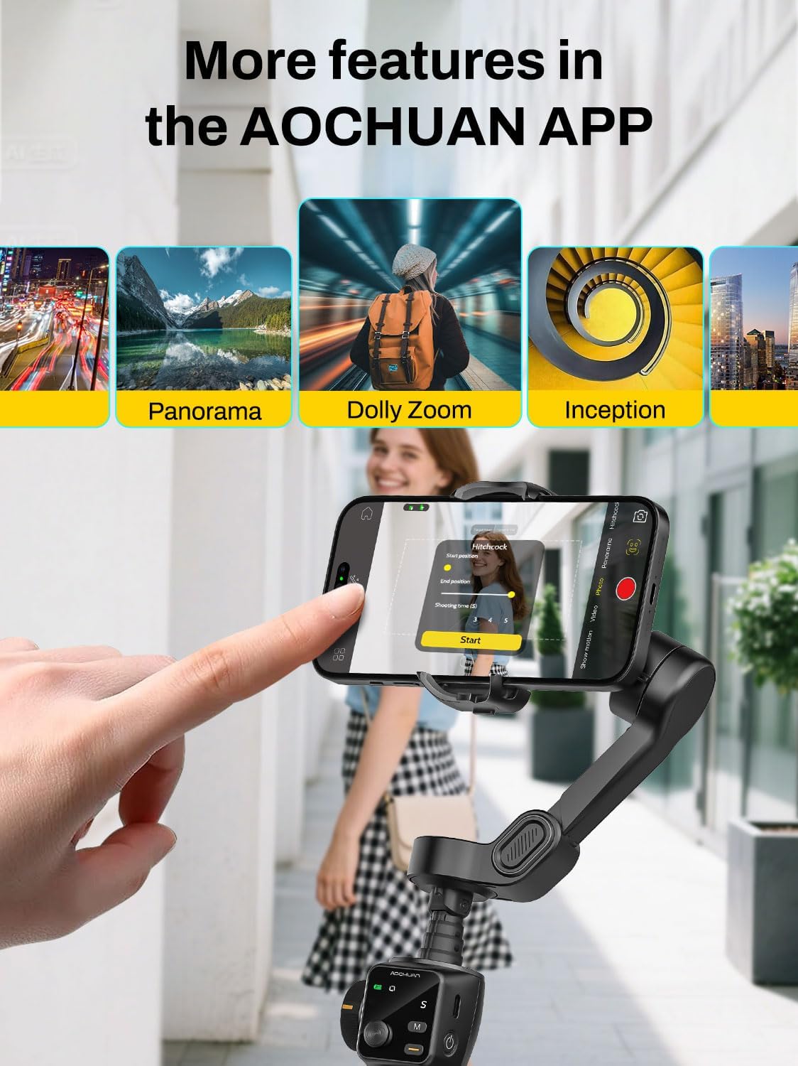 3-Axis Gimbal Stabilizer for iPhone, Smartphone Gimbal w/7.8" Extension Rod, OLED Display, Phone Stabilizer w/Face Tracking, Gesture Control, Video Record for iPhone & Android - Smart V8 Black