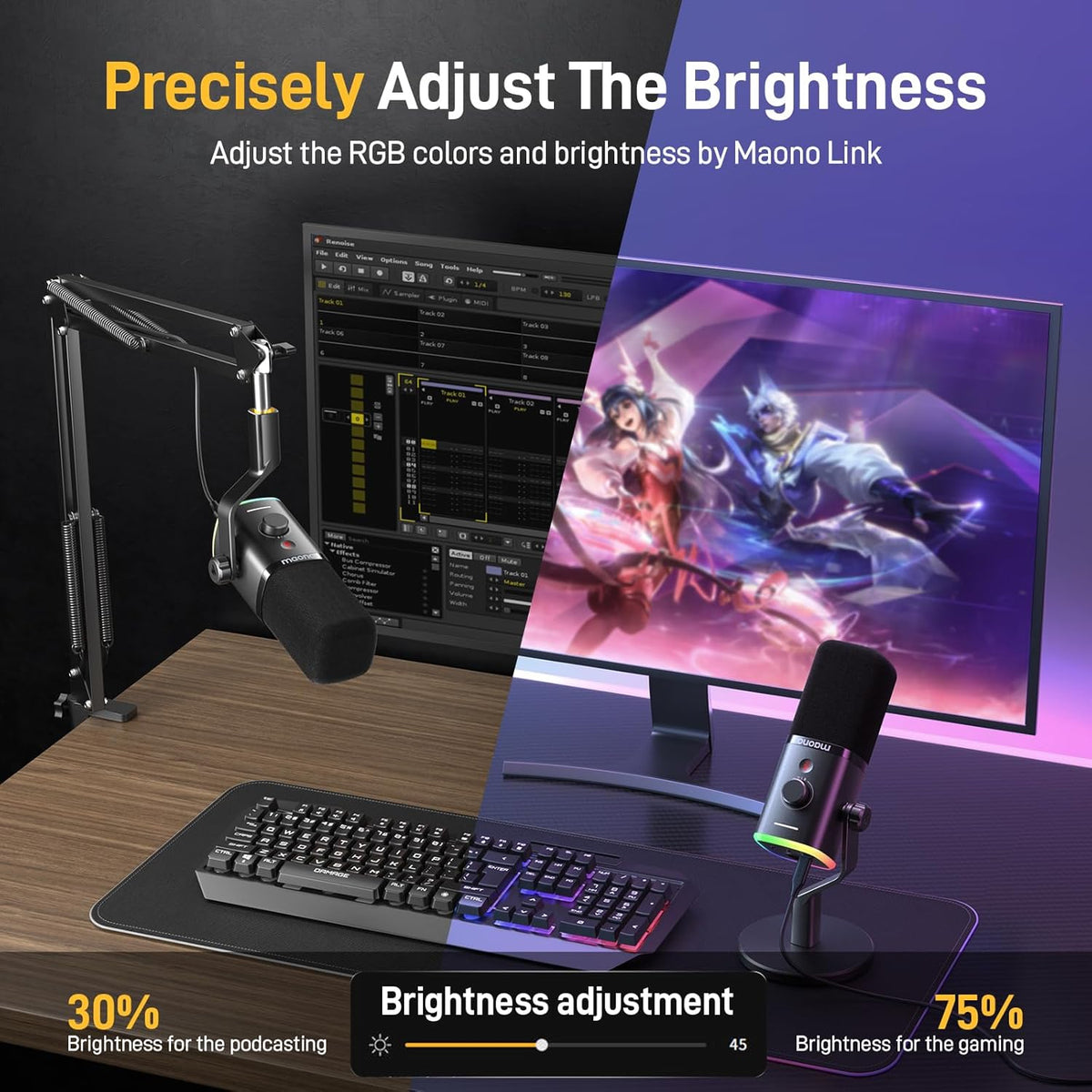 MAONO USB/XLR Dynamic Microphone for Gaming Streaming,Computer PC Microphone with Software-RGB, Mute Button, 48kHz/24bit Podcasting Desktop Mic for YouTube Video Recording PD100X