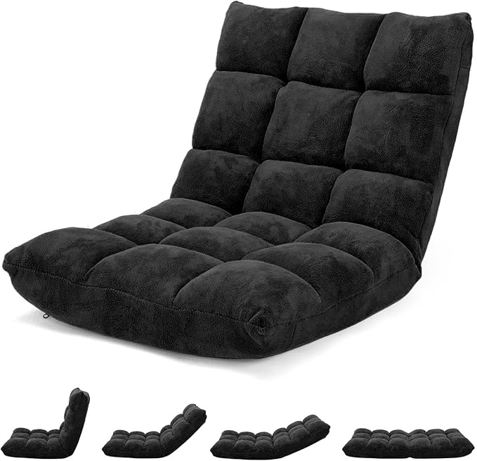 BestComfort Floor Chair with Back Support Floor Gaming Chairs w/ 14 Adjustable Position Padded Sleeper Bed Folding Floor Seating for Living Room Reading Watching TV Meditation for Adults &amp K