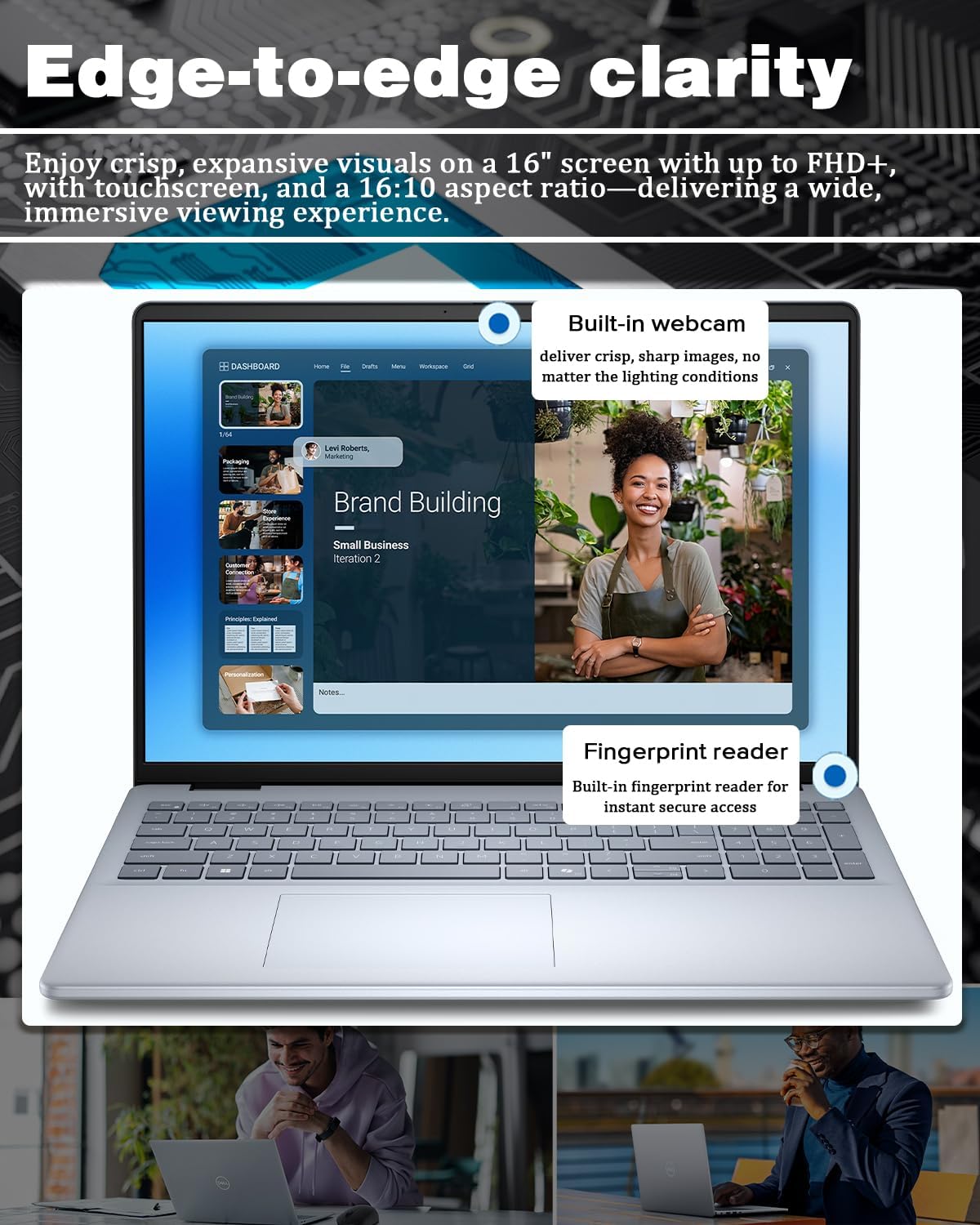 Dell Inspiron 16 Business Laptop - 16'' Touchscreen FHD+ Dsiaplay, Intel 10-Core 7 150U(Up to 5.4GHz) Express Charge, Backlit Keyboard, Windows 11 pro, Fingerprint (16GB RAM | 1TB SSD