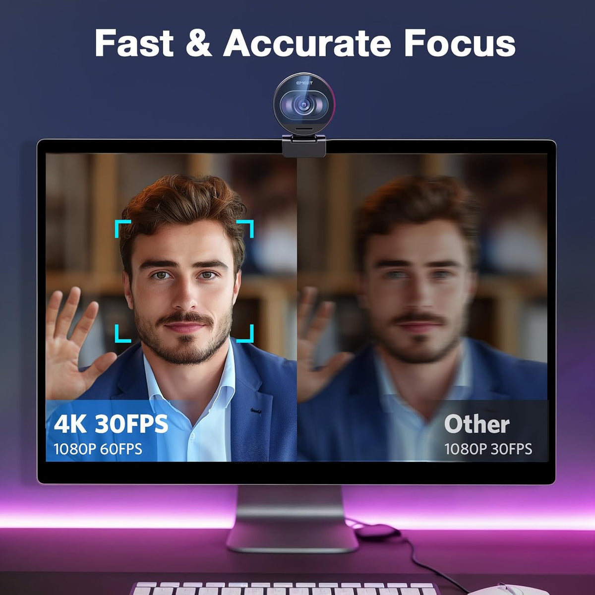 EMEET S600 4K Webcam with Tripod for Streaming - Sony 1/2.5'' Sensor, PDAF Autofocus, 1080P@60FPS, 2 Noise Reduction Mics, Built-in Privacy Cover, 73° FOV, Streaming Webcam for Product/Game/Beauty