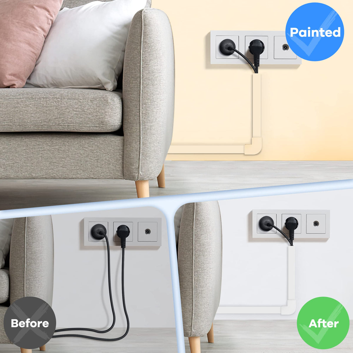 126in Cord Hider Kit, ZhiYo Wire Hiders for TV on Wall, Paintable Cable Management Kit, Wire Cover for Wall Mount TV, White Cable Raceway, Cord Cover Wire Management Kit, 8 x L15.7in W1.18in H0.67in