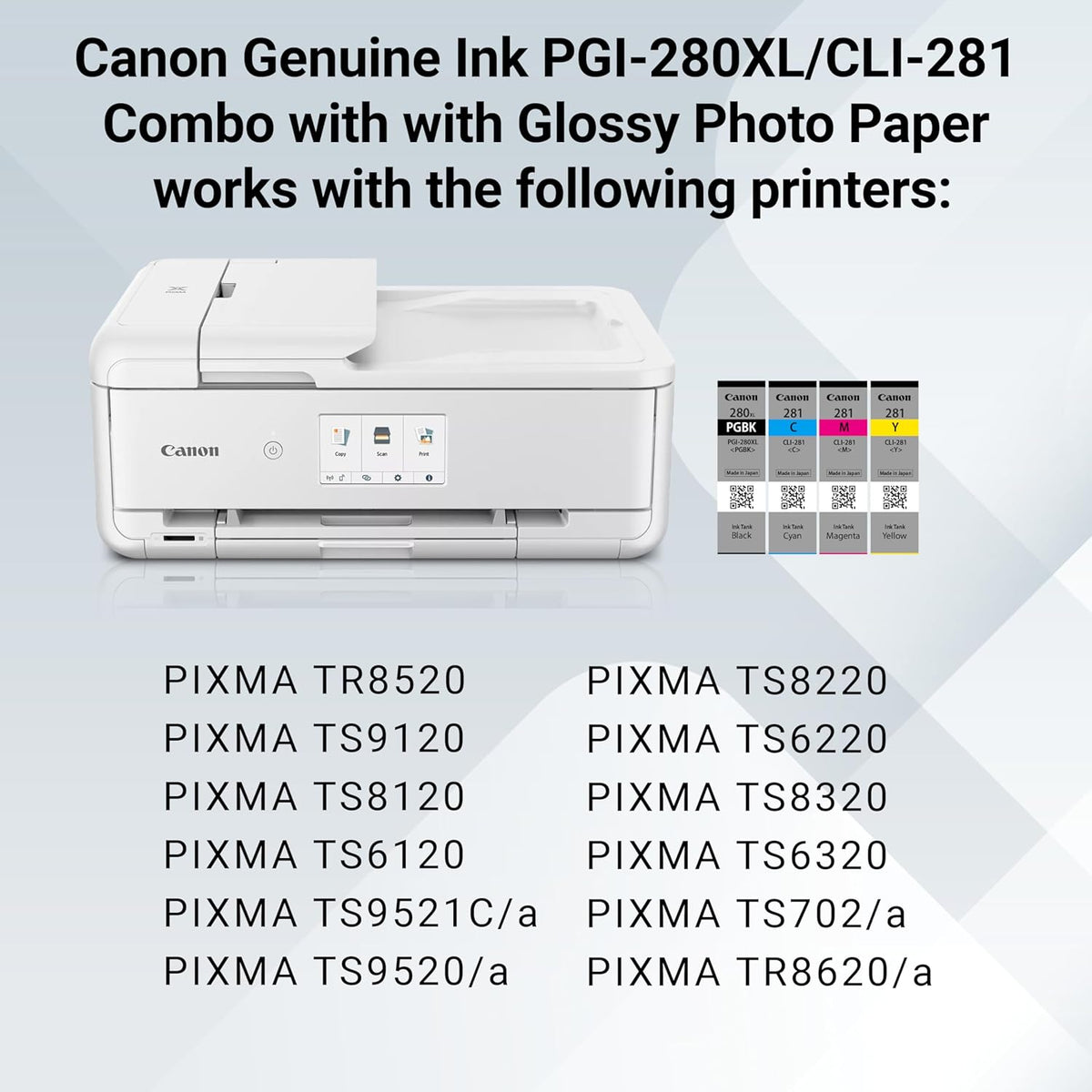Canon PGI-280XL /CLI-281 Genuine Combo Pack with PP-301, Compatible with TR8520, TS9120,TS8120, TS6120, TS9521C/a, TS9520/a, TS8220, TS6220, TS8320, TS6320, TS702/a, and TR8620/a Series Printers