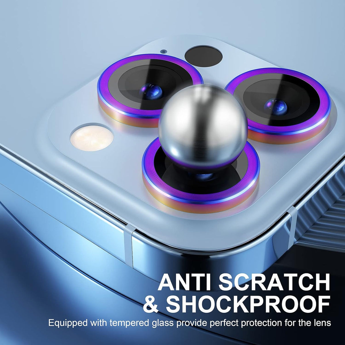 Choiche [3+1 for iPhone 13 Pro/iPhone 13 Pro Max Camera Lens Protector, 9H Tempered Glass Camera Cover Screen Protector Metal Ring Decoration Accessories (Colorful)