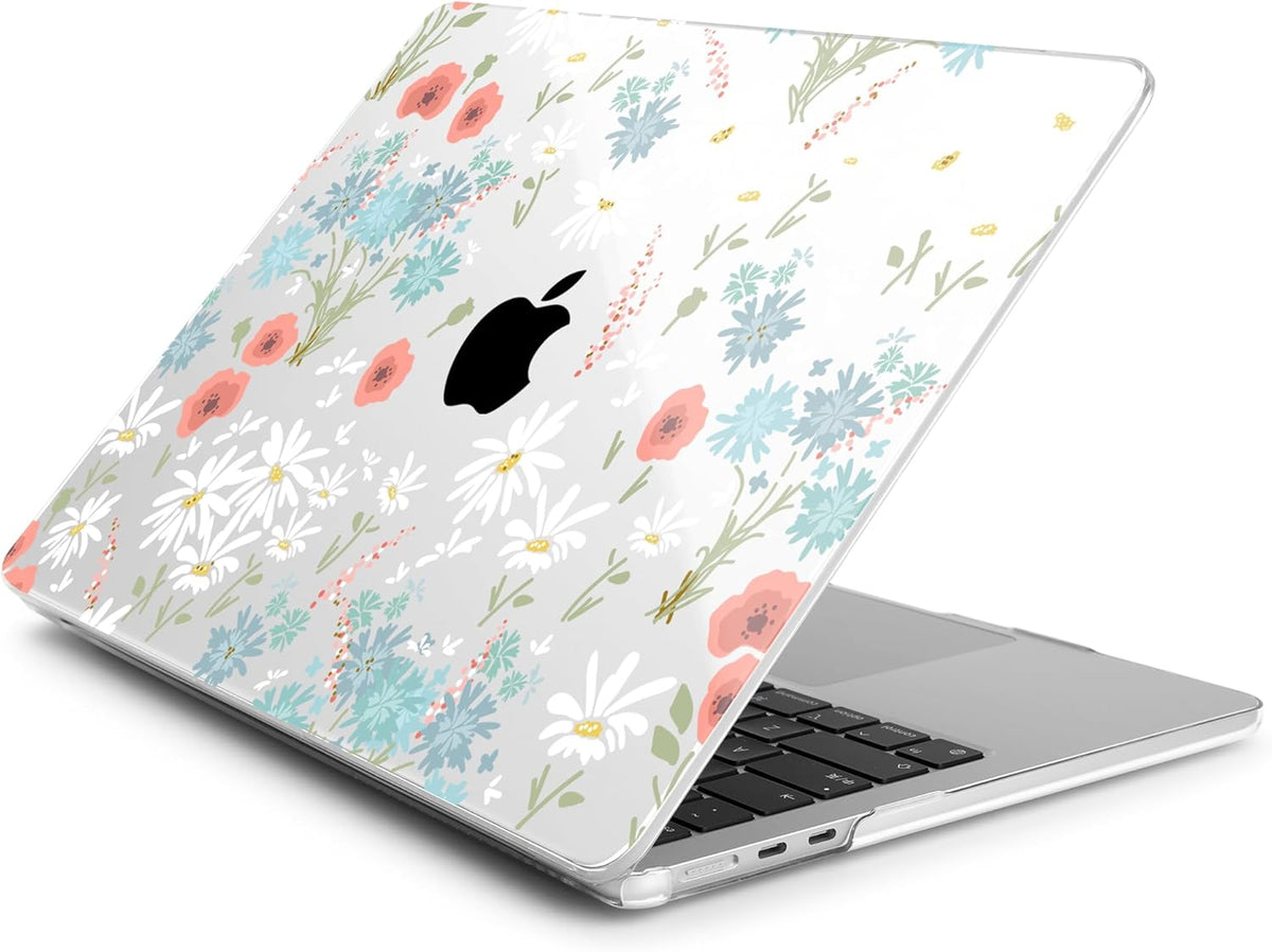 Batianda Premium Case for New MacBook Air 15 inch 2025 2024 2023 with M4 M3 M2 Chip, Floral Designed Protective Plastic Hardshell & Keyboard Cover & Screen Protector, Cute White Flower