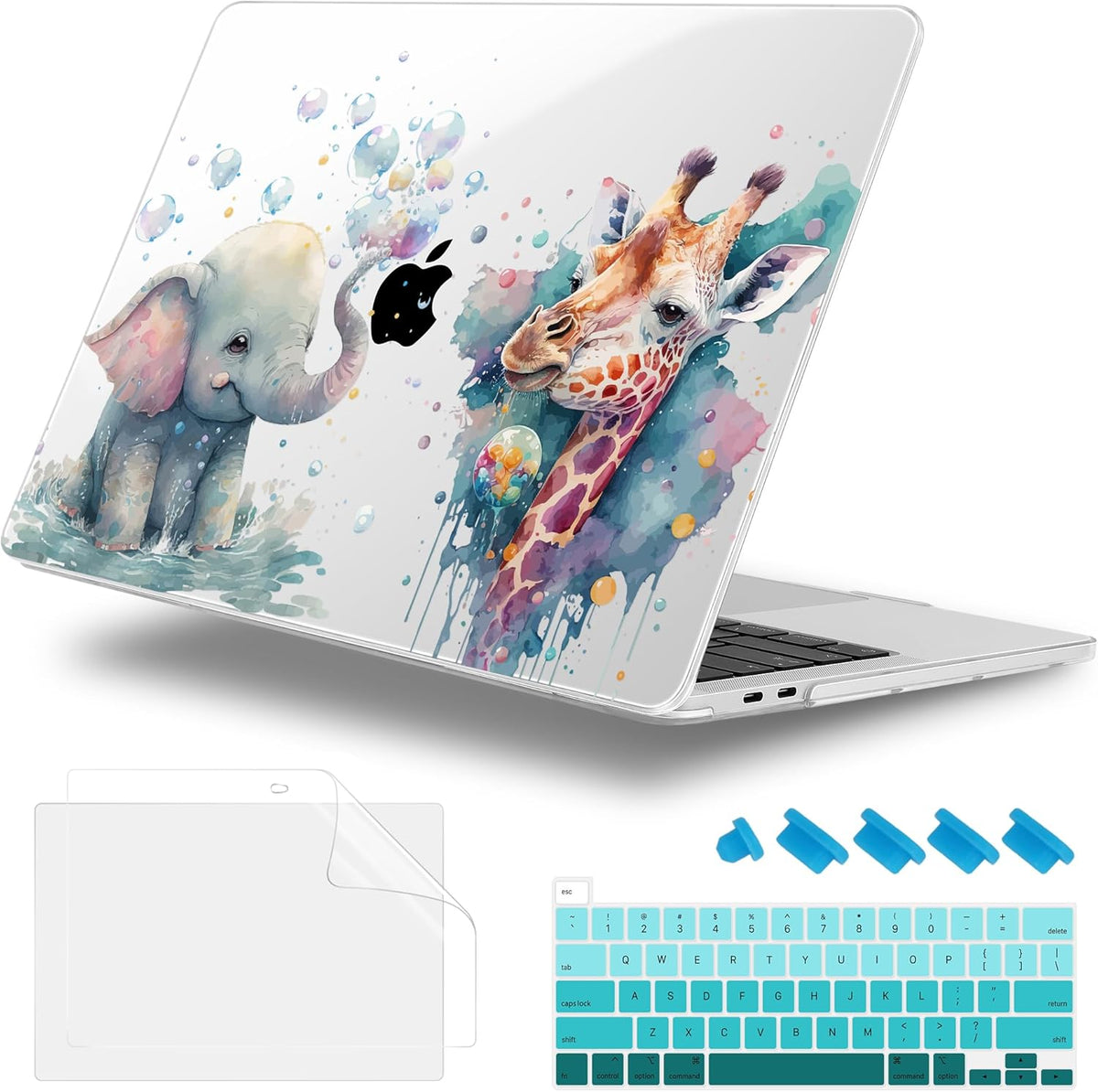 MacBook Pro 16 inch A2141 Case 2019 2020, Plastic Hard Shell Cover with Keyboard Cover & Screen Protector, Elephant & Giraffe