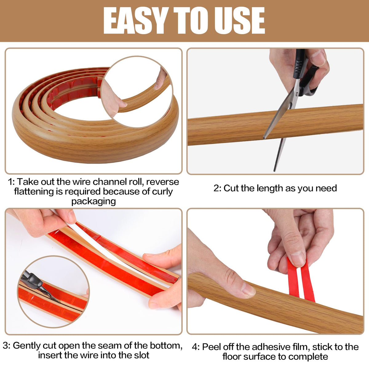 Floor Cord Cover Self Adhesive Cord Hider,20FT Cable Management, Extension Strip Protector for Wires, Prevent Cable Trips for Offices, Gyms, Exhibitions Cavity:0.51"(W) x 0.3"(H) Brown Wood