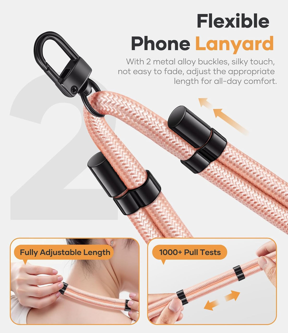 for Phone Lanyard Crossbody with 2X TPU Clear Phone Tabs, Retractable Cellphone Lanyard, Premium Metal Buckles, Skin-Friendly, Universal Wrist Strap Leash for Women Men,Pink-Gold