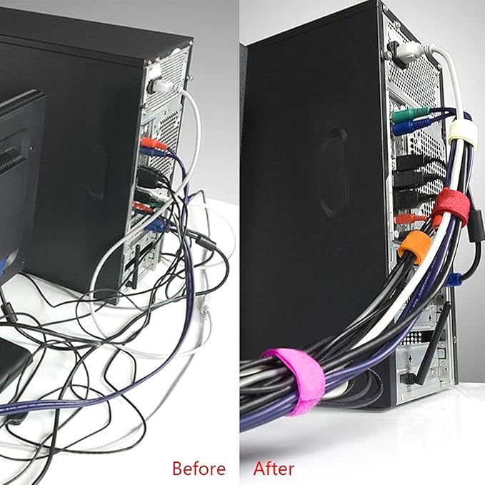Saisn Reusable Fastening Tape Cable Ties 3/4 Inch Double Side Hook Roll (25 Yard, Yellow)