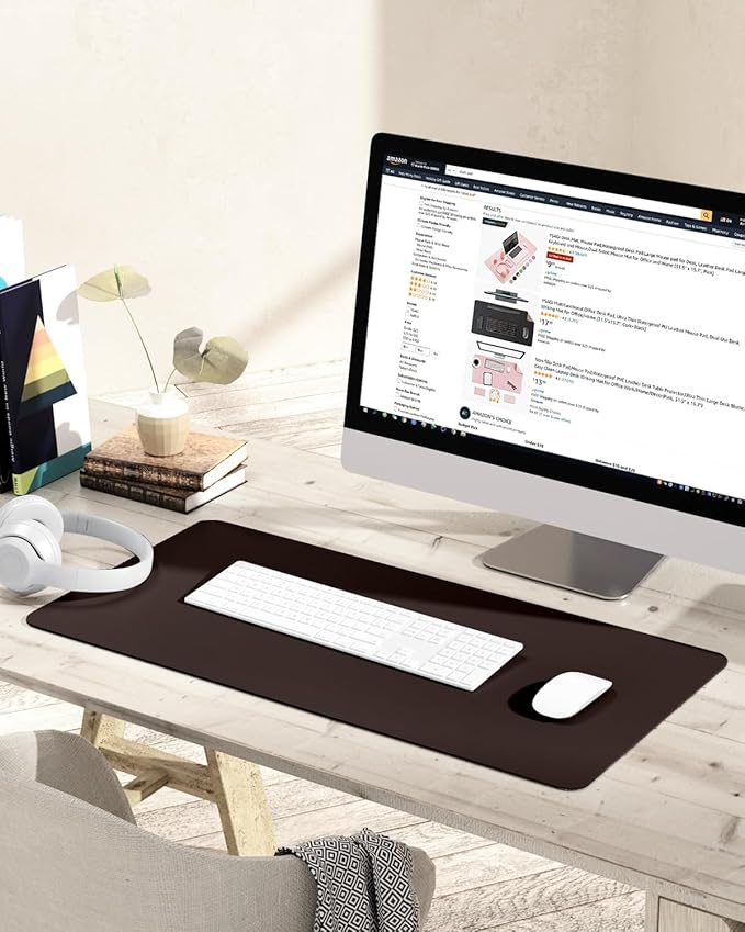 YSAGi Non-Slip Leather Desk Pad, Waterproof Laptop Computer Desk Keyboard Mat, Table Protector Blotter Mat, Large Mouse Pad for Office/Work/Home/Decor(Dark Brown, 31.5" x 15.7")