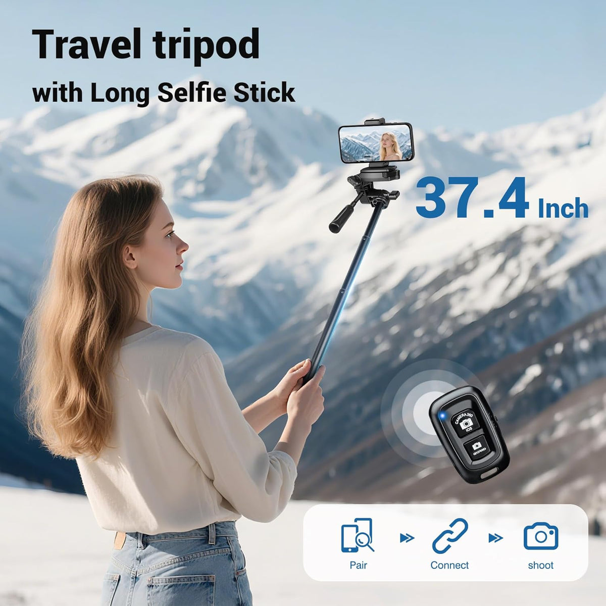 Phone Tripod, 64” Cell Phone Tripod for iPhone, Extra Long 83” Tall Tripods Selfie Stick with Wireless Remote Extendable Phone Holder Stand for Camera Photo Video Recording