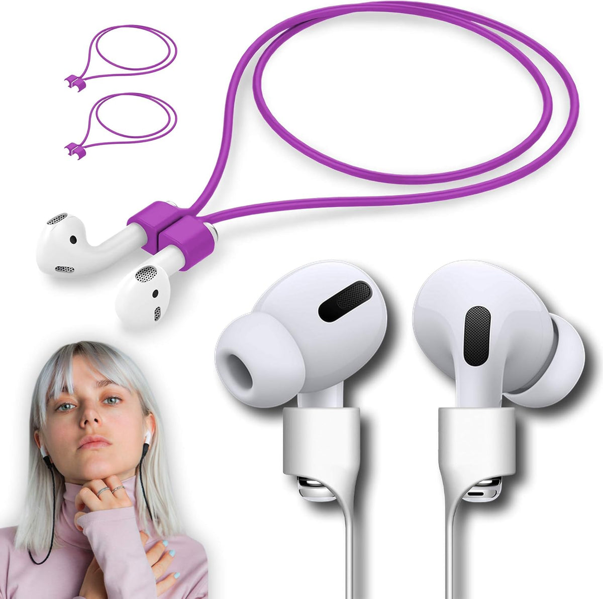 Ultra Strong Magnetic Airpod Pro Strap Anti-Lost Cord Sports Lanyard Compatible with Airpods 3rd 2nd Generation Pro 3 2 1 (3 Purple)