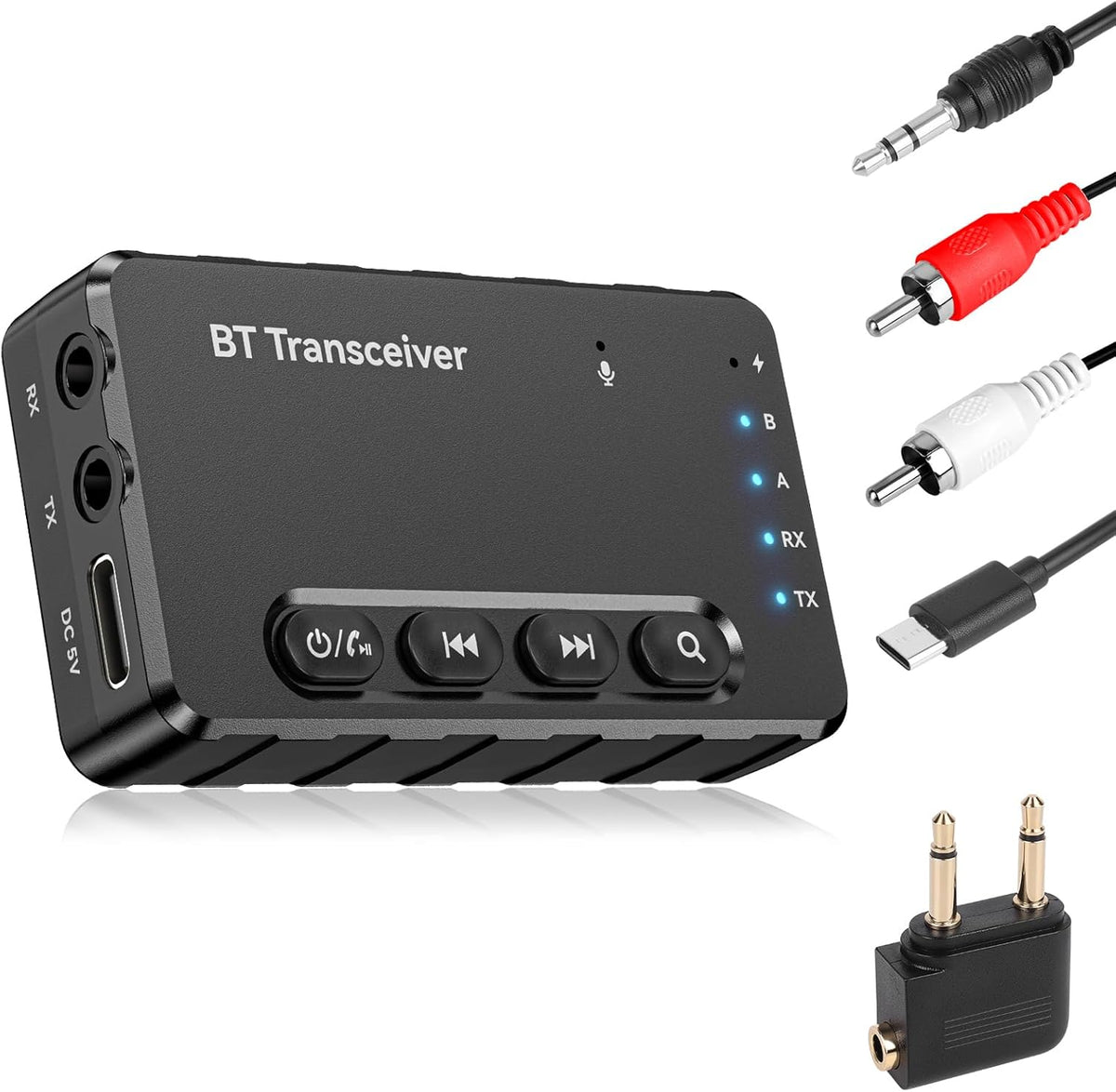 Bluetooth Transmitter Receiver aptX Adaptive/Low Latency/HD Bluetooth Adapter 5.2 Support 2 AirPods Phones, Wireless Audio Receiver 3.5mm Aux Headphone Jack Adapter for Airplane Travel/TV/Home Stereo
