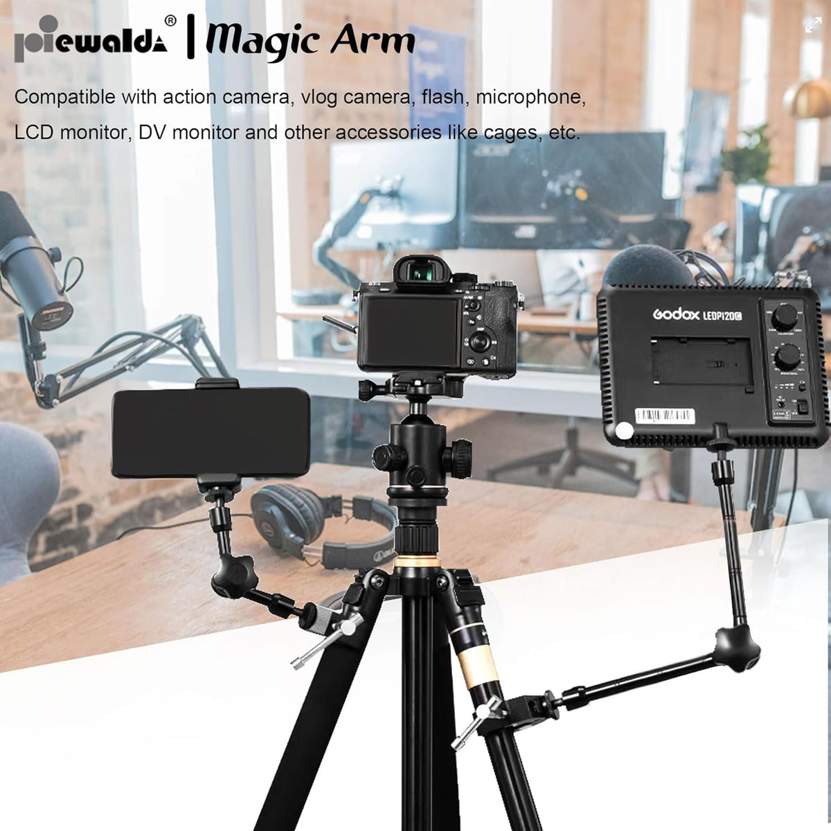 Camera Magic Arm articulating arm- 20 Inch Metal Adjustable Friction Articulated arm with Super Clamp/Phone Clip, for Various Action Camera/DSLR/LCD Monitor/LED Lights/Cell Phone