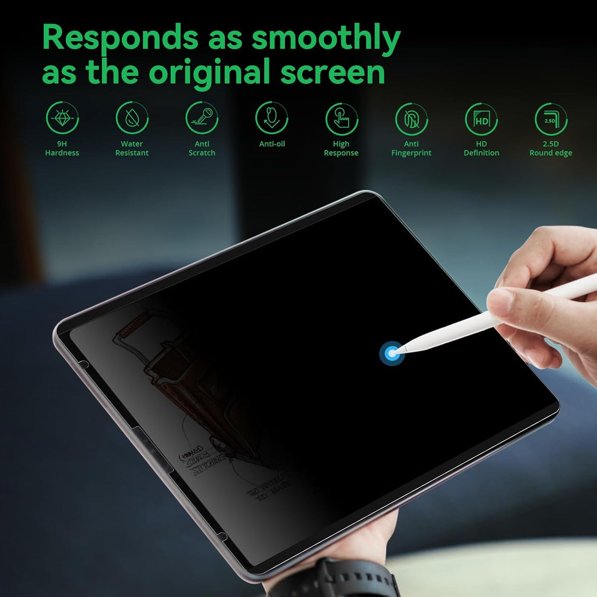 Magnetic Privacy Screen Protector Compatible with iPad 9th 8th 7th Gen 10.2'' Anti Glare Blue Light Filter, Bubble-Free Shield, Fingerprint-Proof Guard, Reusable Anti-Scratch Film, Anti-Spy Cover