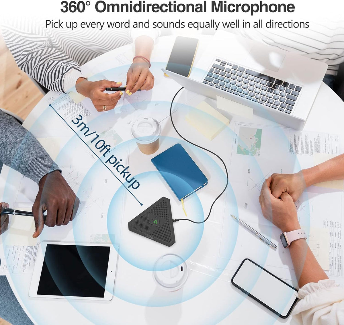 CMTECK Conference USB Microphone, Mute Button, Omnidirectional Condenser Boundary Mic for Recording, Streaming, Gaming, Skype (Windows/macOS)-Without Speaker
