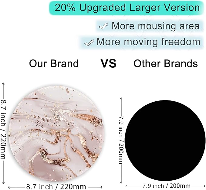 ITNRSIIET Round Mouse Pad with Stitched Edge Premium-Textured Waterproof Non-Slip Rubber Base Desktop Protection Mat Diameter 8.7 inches, Rose Gold Marbling