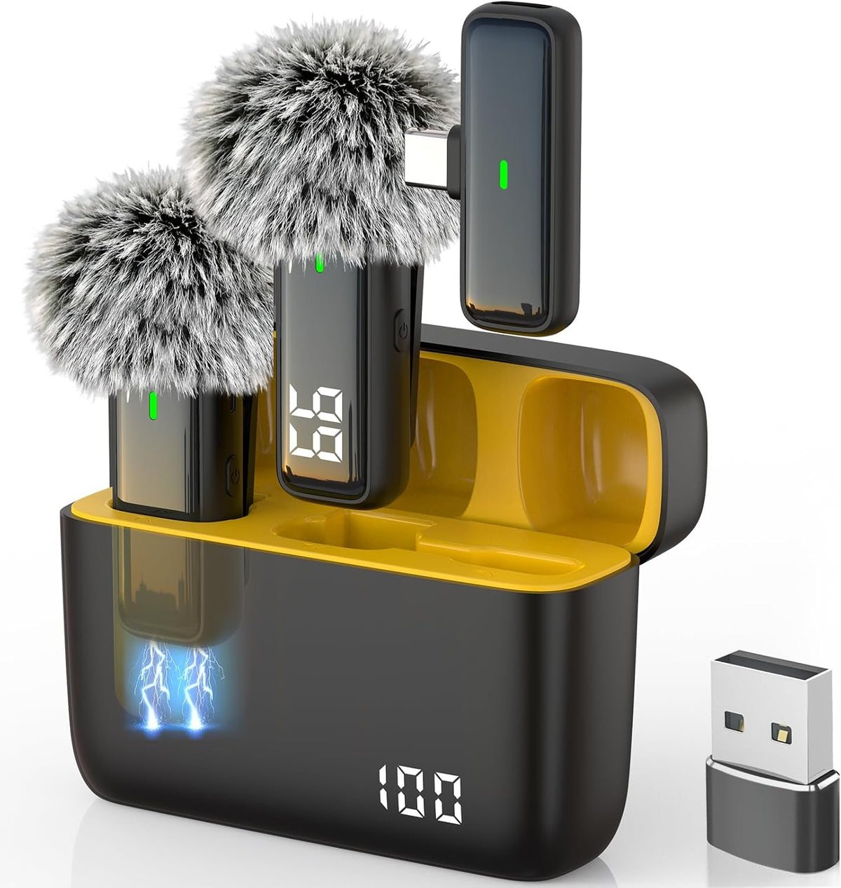 Wireless USB Microphone for PC Laptop iPhone 16/15 Android Phone - Noise Canceling Lapel Lavalier Mic with 24H Charging Case for Video Recording Vlog TikTok Podcast Live Streaming (USB & USBC)