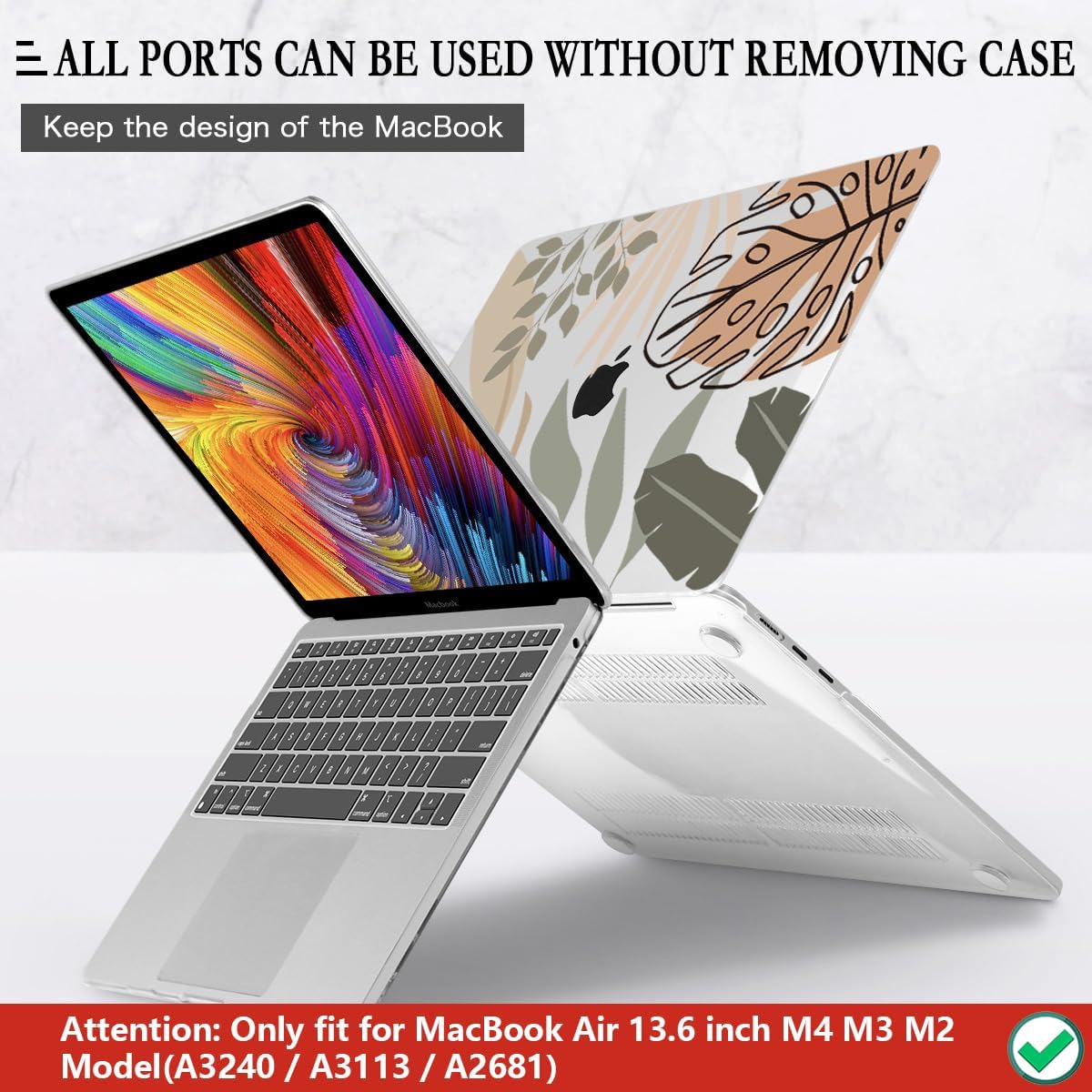 CISSOOK Compatible with MacBook Air 13.6 inch Case 2025 2024 2022 Release A3240 A3113 A2681, Tropical Hard Shell Case with Keyboard Cover for MacBook Air 13 inch M2 M3 M4 Chip
