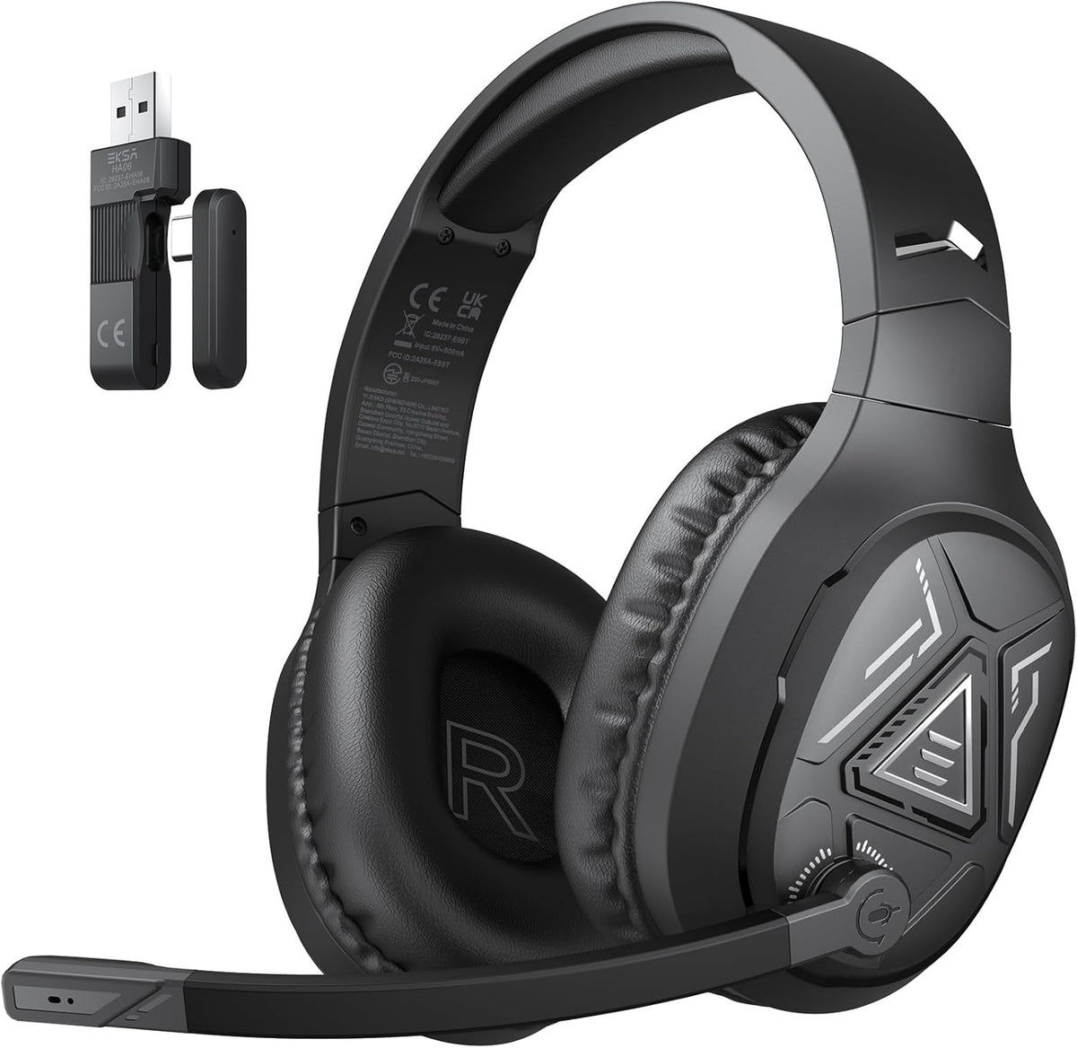 EKSA 2.4GHz Wireless Gaming Headset with Noise Canceling Microphone for PS5, PC, PS4 Bluetooth Gaming Headphones with USB & Type-C Connector, 52Hrs Battery PC Headset for Switch, Laptop, Mobile, Mac