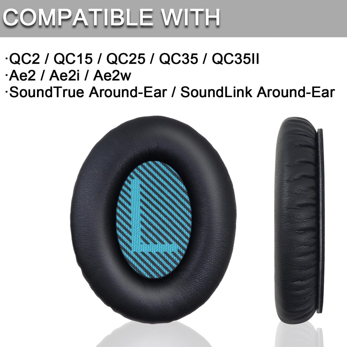 Ear Pads for Bose Quiet Comfort 35 Soft Protein Leather Replacement Earpads Ear Cushions Ear Pad for Bose QC 45/35 / 25/15 QC2 / Ae2 / Ae2i / Ae2W / Sound Link/Sound True (QC35-Black&Blue)