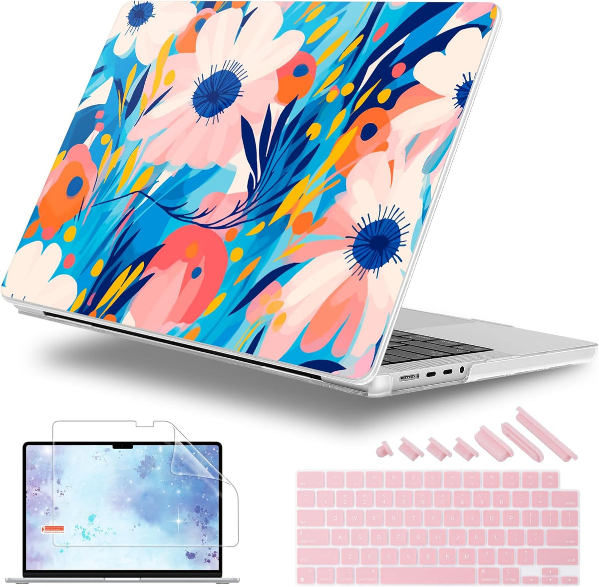 for MacBook Pro 16 inch Case 2021 2022 2023 2024 Release A3186 A3403 M4 A2991 M3 A2780 M2 A2485 M1 Pro/Max, Hard Shell Case with Screen Protector & Keyboard Cover, Ornament