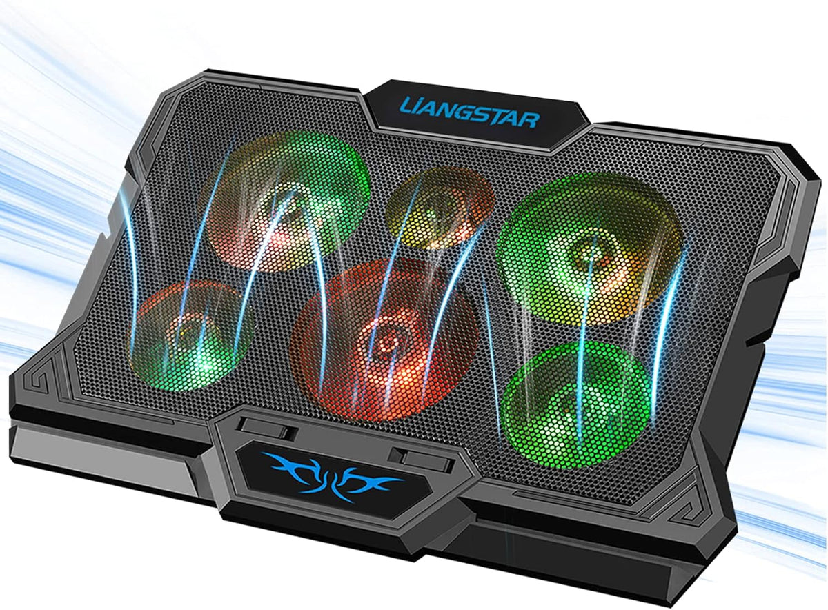 Laptop Cooling Pad, Laptop Cooler with 6 Quiet Fans RGB 7 Color Light for 15.6-17 Inch Laptop Cooling Fan Stand, Portable Slim USB Powered Gaming Laptop Cooling Pad, Switch Control Fan Speed(Black)