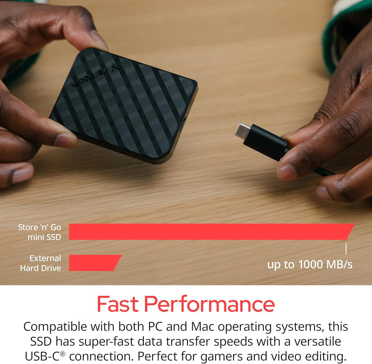 Verbatim 1TB Store 'n’ Go Mini External Solid State Drive USB 3.2 Gen 1 USB-C Connection - Diamond Black