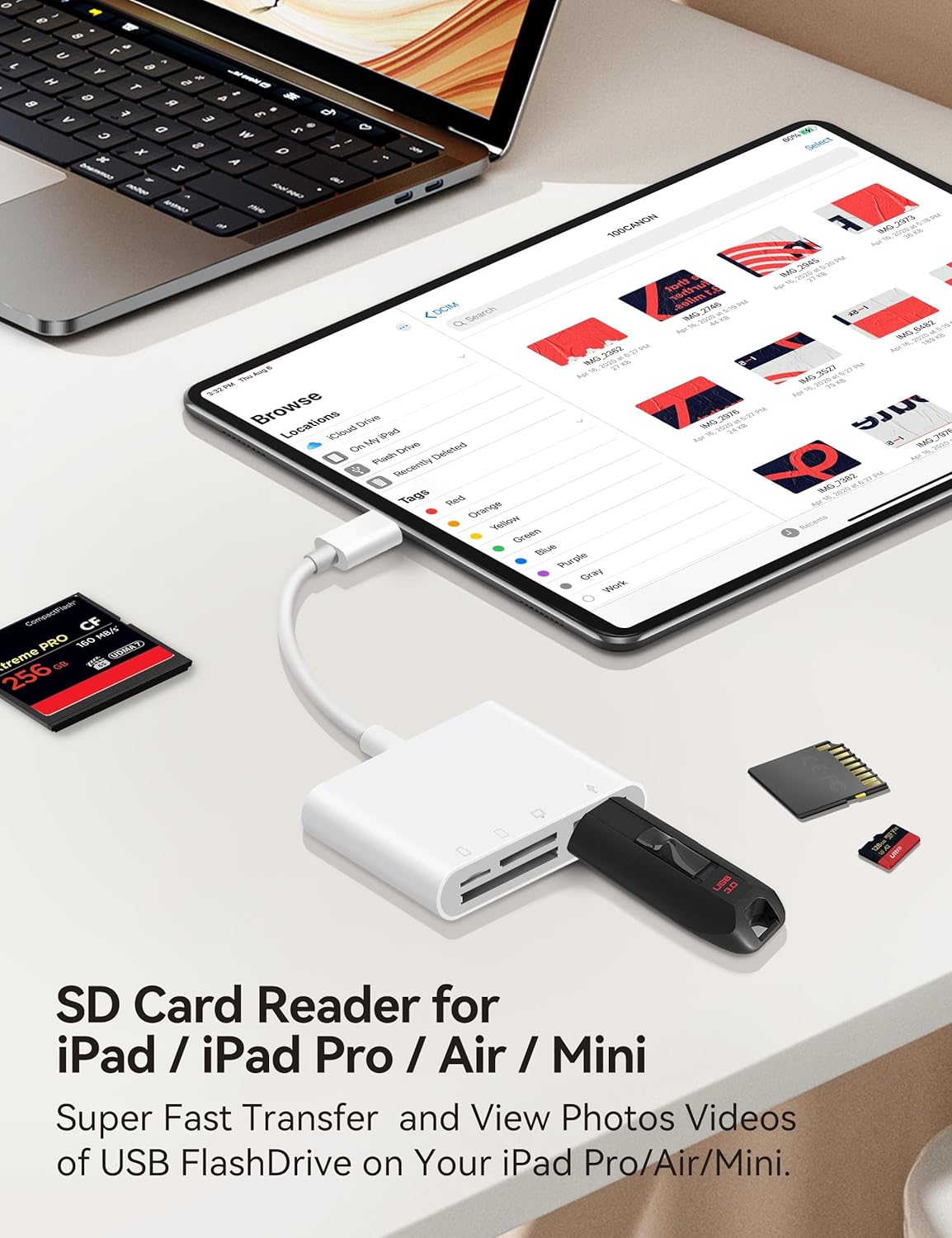 USB C to SD CF Card Reader, SD Card Adapter with SD MicroSD CF Compact Flash USB 4 Ports, BnmxTek Memory Card Reader for iPhone 15 iPad Mac MacBook Pro/Air/Mini Android and More USB-C/Type C Device