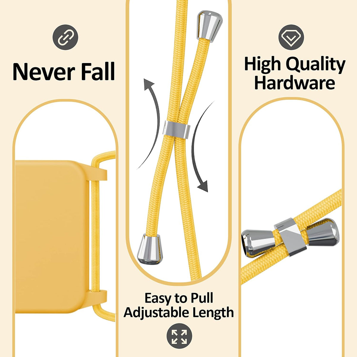 Blaspins Crossbody Strap Phone Case for iPhone 13 Pro Max, Adjustable Rope, Belt Neck Lanyard, String Detach Lanyard, Drop Proof Sturdy, Wrist Hand Free Protective Cover 6.7 inch 13 Pro Max - Yellow