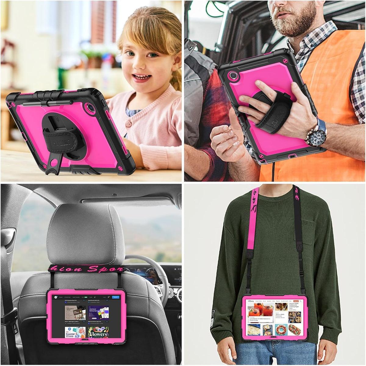 SEYMAC stock Tablet Case for Lenovo Tab M11 (TB-330FU/TB-330XU) 11 inch Drop-Proof Protection Cover with 360° Rotate Stand & Strap [Pen Holder] & Screen Protector/K11/Xiaoxin Pad 2024, Rose+Black