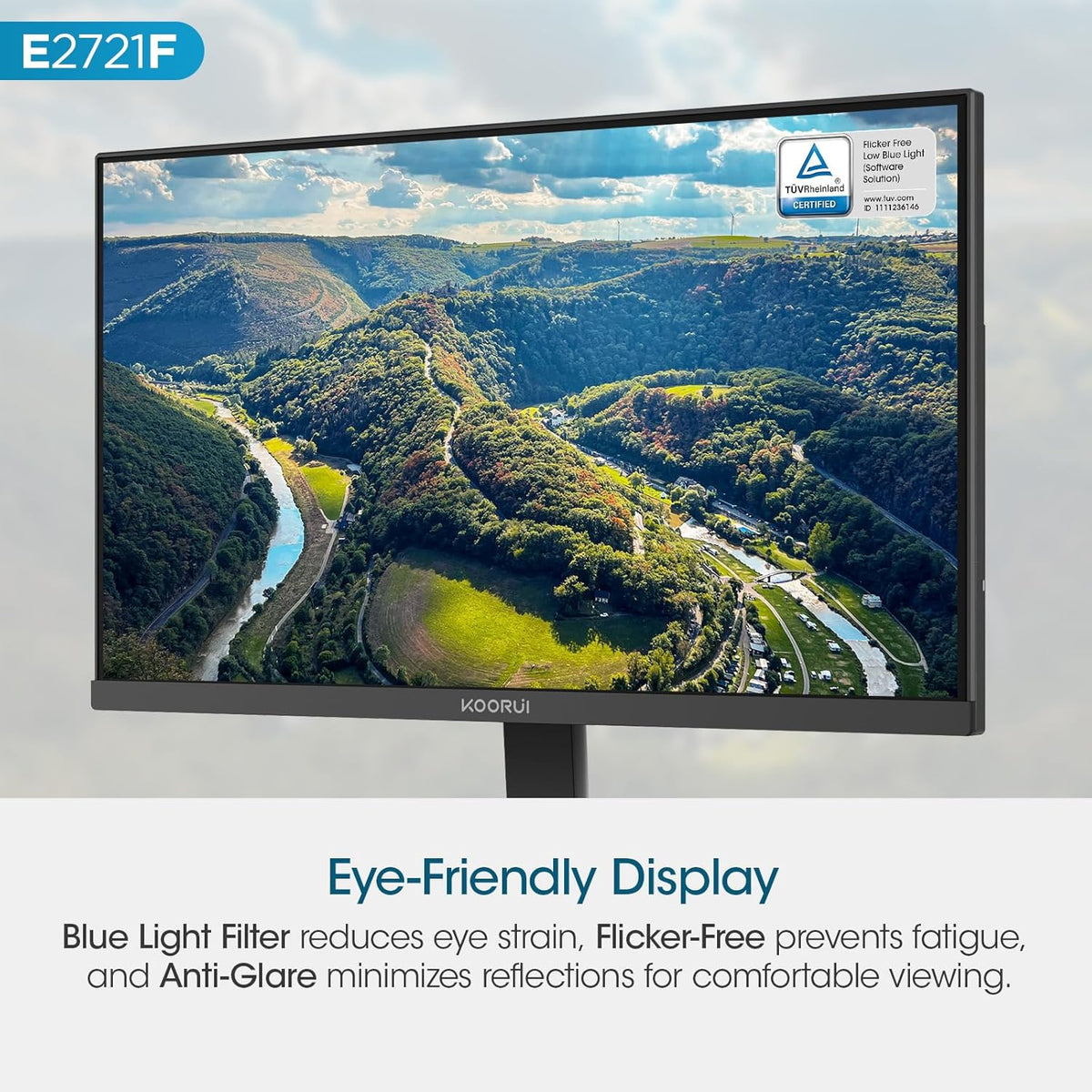 KOORUI 27 Inch QHD (2560x1440) IPS Ultra-Thin Computer Gaming Monitor, 100Hz Refresh Rate, DCI-P3 95%, FreeSync & G-Sync, 1ms MPRT, VESA 100x100mm, Tilt Adjustable for Game and Work