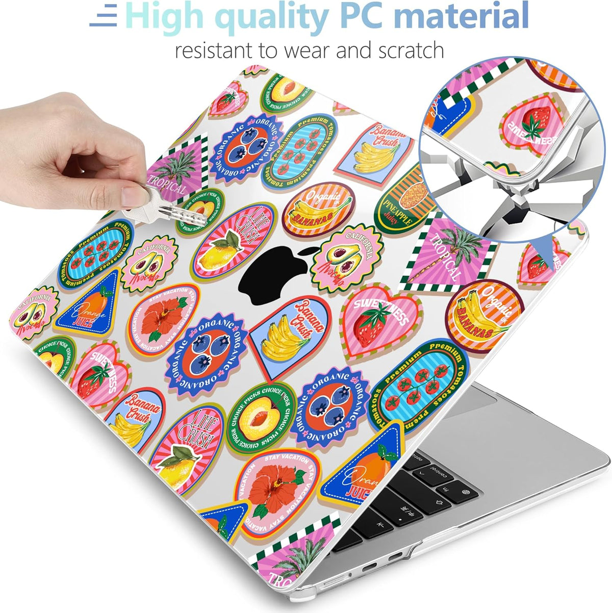MEEgoodo for M4/M3/M2 MacBook Air 15.3 inch Case 2025 2024 2023, Case Fit Model (A3241/A3114/A2941) for MacBook Air 15 inch, Laptop Hard Shell with Keyboard Cover, Fruit & Sticker
