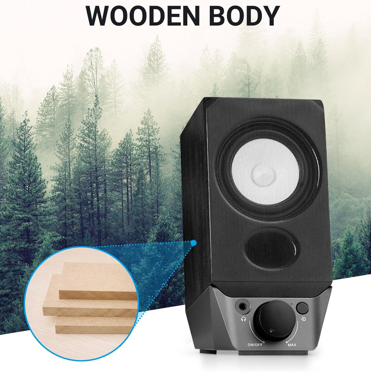 Edifier R19BT 2.0 PC Speaker System with Wooden Cabinet, Bluetooth 5.3, Full Stereo Sound, Strong Bass, Volume Control, 3.5mm Input/USB-A Sound Card for Computer/TV/Smartphone/Tablet - Black