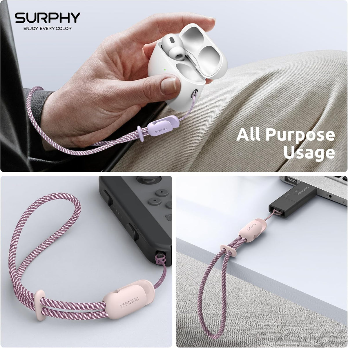SURPHY 2 Pack Phone Lanyard for Cellphone Case, Phone Wrist Strap for Case, Cellphone Strap with 2-Color Braided, Charm Wrist Lanyard for Women and Men, Pink & Lilac