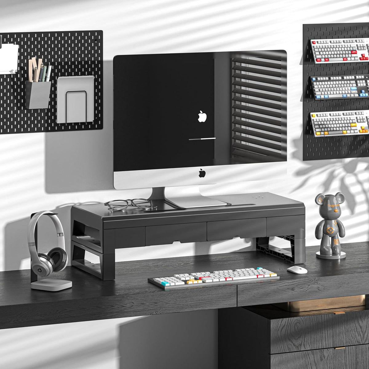 Computer monitor stand with 2 drawer ，Laptop Desk Shelf & Monitor Riser 21.6 inches long desk riser Monitors/PC/Laptop/Computer Space Saver Organizer ，Heavy Duty Gift Gaming Studio Offic (Basic Version, 500mm Drawer)