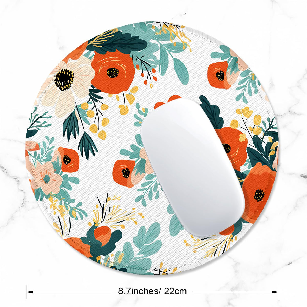 ITNRSIIET Round Mouse Pad with Stitched Edge Premium-Textured Waterproof Non-Slip Rubber Base Desktop Protection Mat Diameter 8.7 inches, Beautiful Flowers