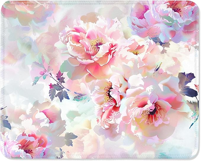 ITNRSIIET Mouse Pad with Stitched Edge Premium Textured Smooth Precise Operation Waterproof Washable Non-Slip Rubber Base Desktop Protection Mat, 10.2×8.3×0.12 inches, Beautiful Flowers