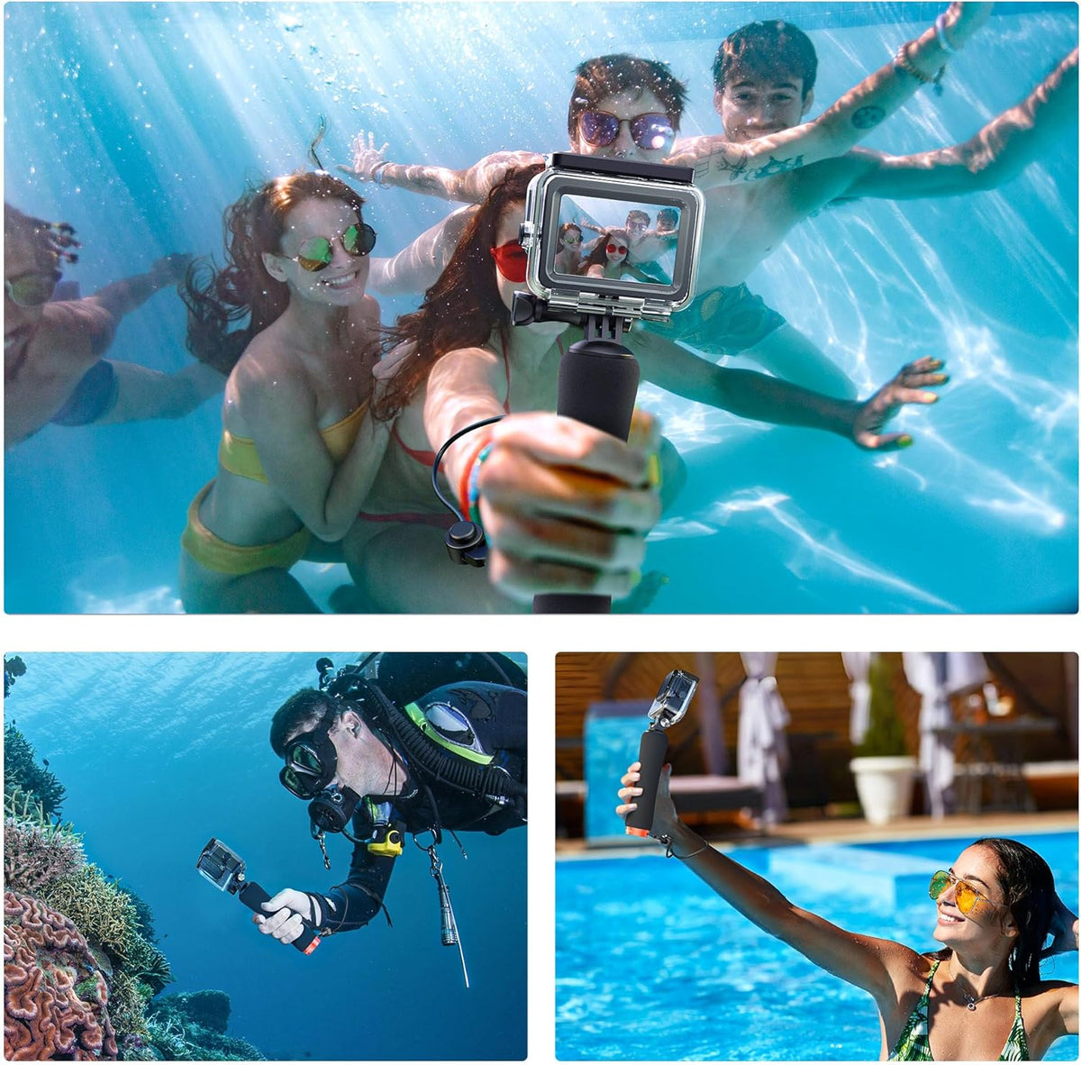 ATUMTEK Floating Hand Grip for GoPro, Waterproof Handle Mount Underwater Hand Stick Monopod Pole Compatible with GoPro Hero 13 12, 11, 10, 9, 8, 7, 6, DJI Osmo, AKASO, SJCAM Action Camera, Orange
