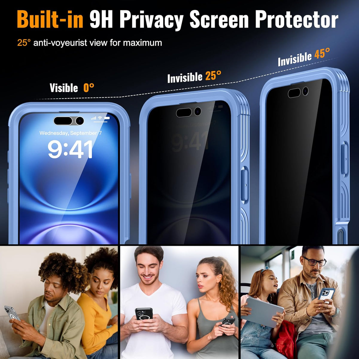 360° Protection Magnetic for iPhone 16 Case Built-in 9H Privacy Screen Protector & Metal Stand[Fit for Magsafe][Anti-Spy][Lens Protector] Heavy Duty Shockproof Phone Case for iPhone 16(Blue)