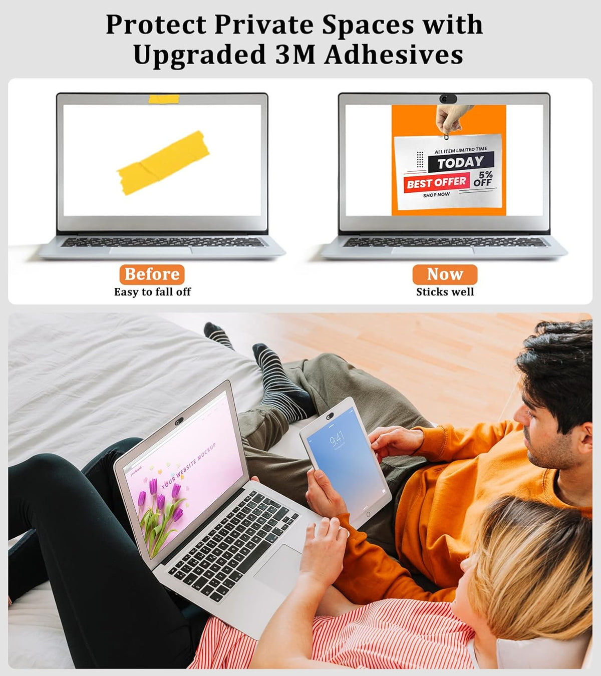 Webcam Cover, 0.03in Ultra Thin Slide Web Camera Covers for Laptop Computer Smartphone Mac iMac MacBook, Sliding Blocker Cover Protect Your Privacy Security (9*Black)