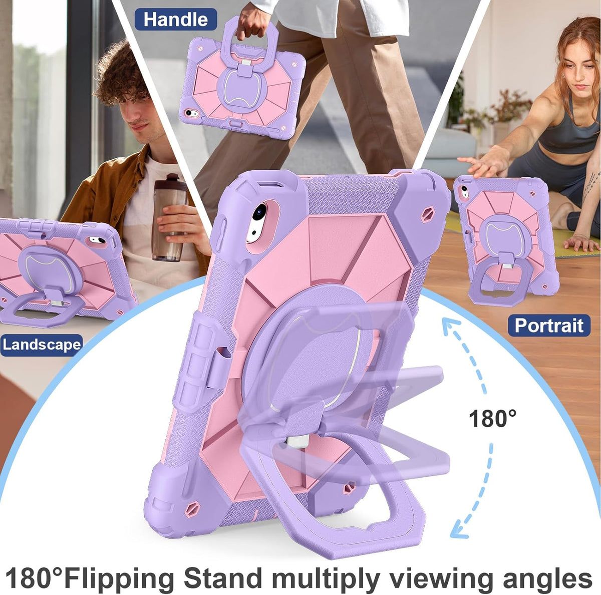 Case for iPad (A16) 11th Generation 11 Inch (2025), iPad 10th Generation Case 10.9 Inch (2022), Shockproof Cover with 360° Rotating Stand Screen Protector Pen Holder Shoulder Strap, Purple Pink