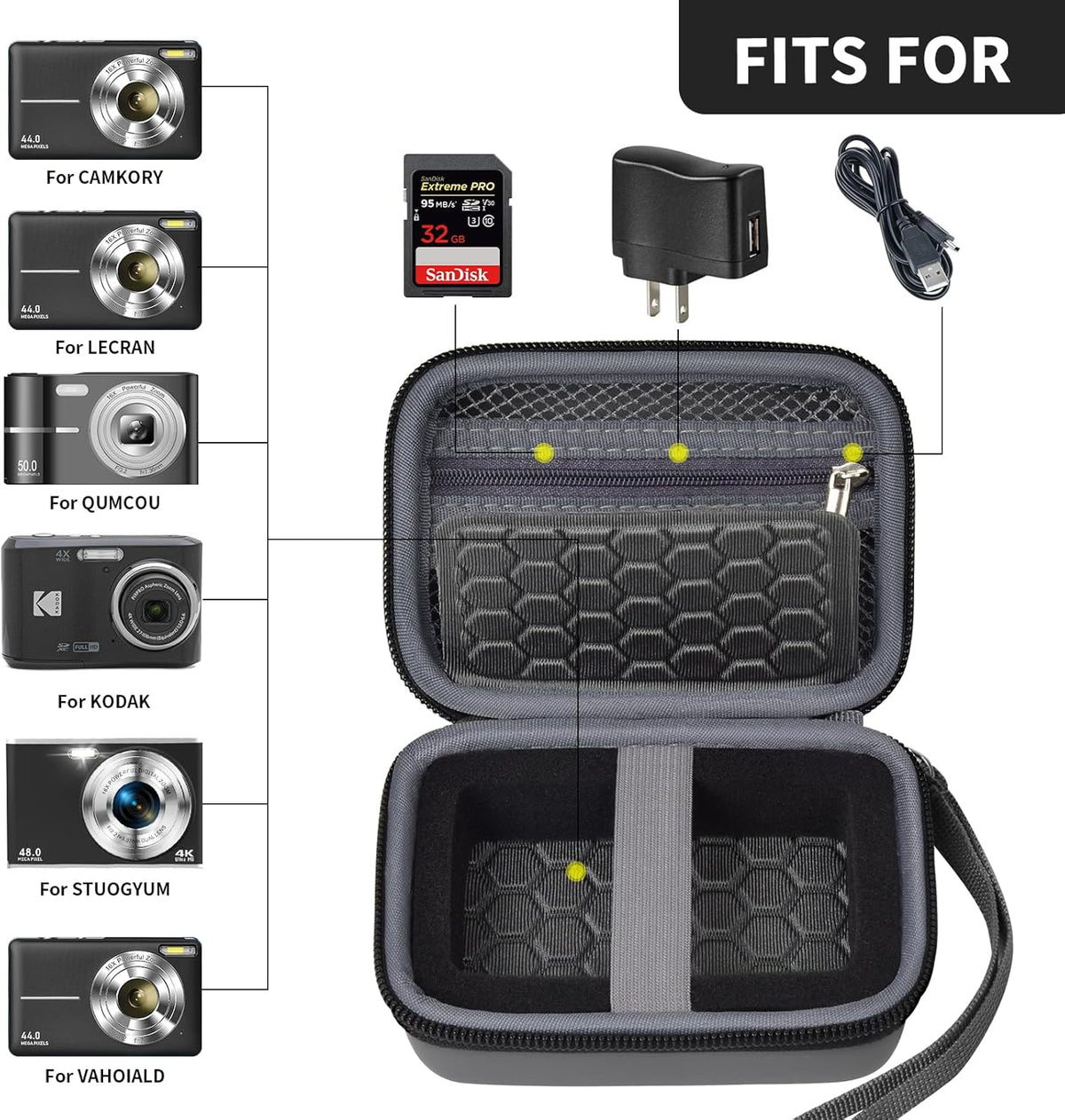 Carrying & Protective Case for Digital Camera, AbergBest 21 Mega Pixels 2.7" LCD Rechargeable HD/Kodak Pixpro/Canon PowerShot ELPH 180/190 / Sony DSCW800 / DSCW831 Cameras for Travel - Dark Grey