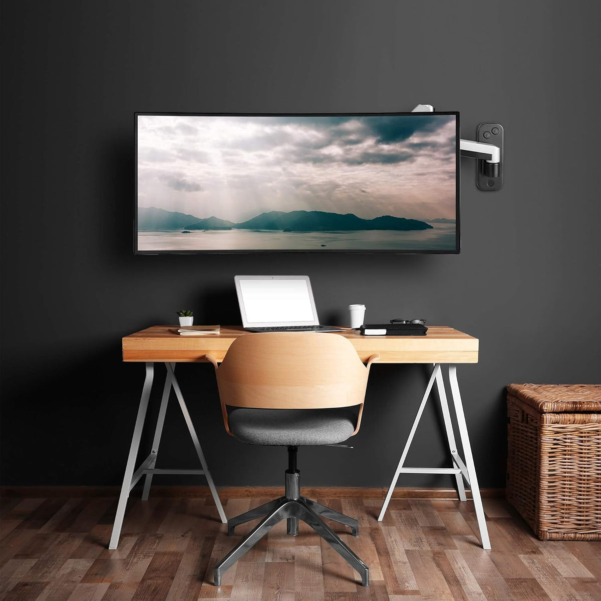 AVLT Single 13"-32" Monitor Wall Mount fits One Flat/Curved Computer Monitor Full Motion Height Swivel Tilt Rotation Adjustable Monitor Arm - VESA/Cable Management