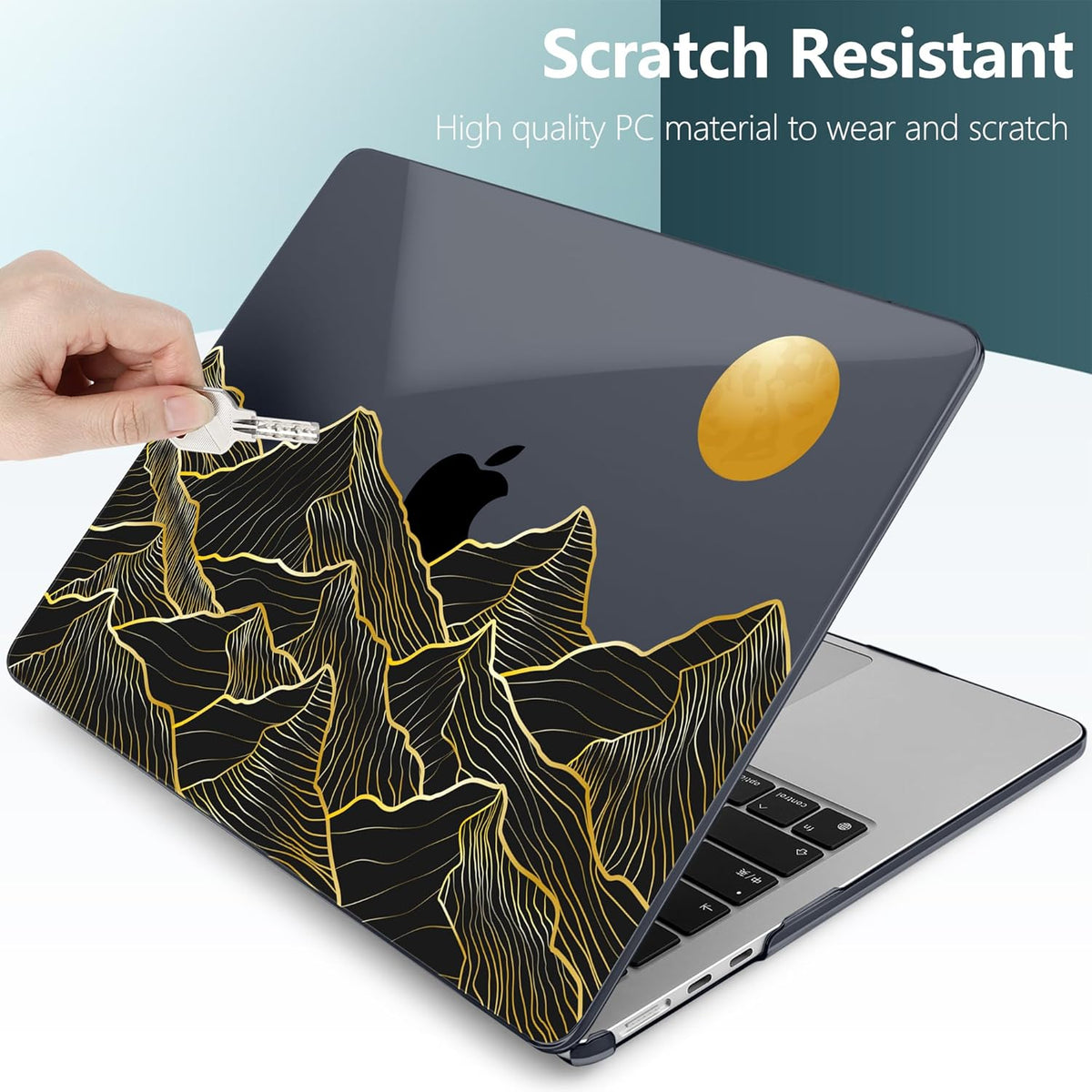 TWOLSKOO for M4 MacBook Air 13.6 inch Case 2025-2022 Release M4 A3240 M3 A3113 M2 A2681, Plastic Hard Shell & Screen Protector & Keyboard Cover & Trackpad Film, Golden Mountain