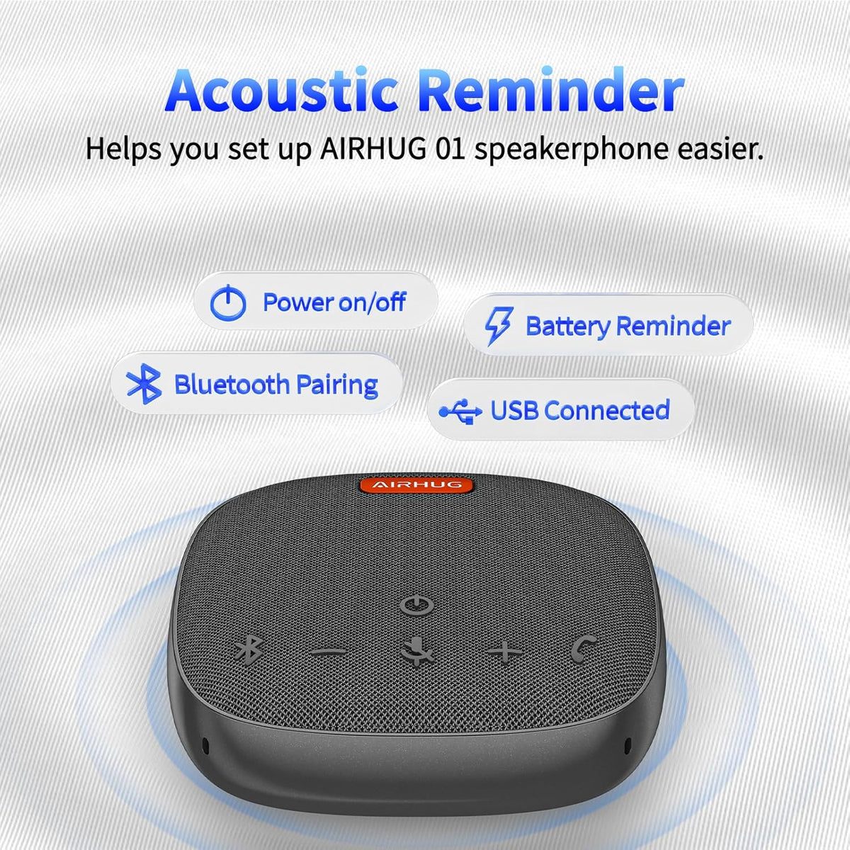 AIRHUG Conference Speaker and Microphone, Bluetooth Speakerphone with 360° Voice Pickup, Advanced Noise Reduction, USB-C Plug & Play, Compatible with Zoom and MS Team