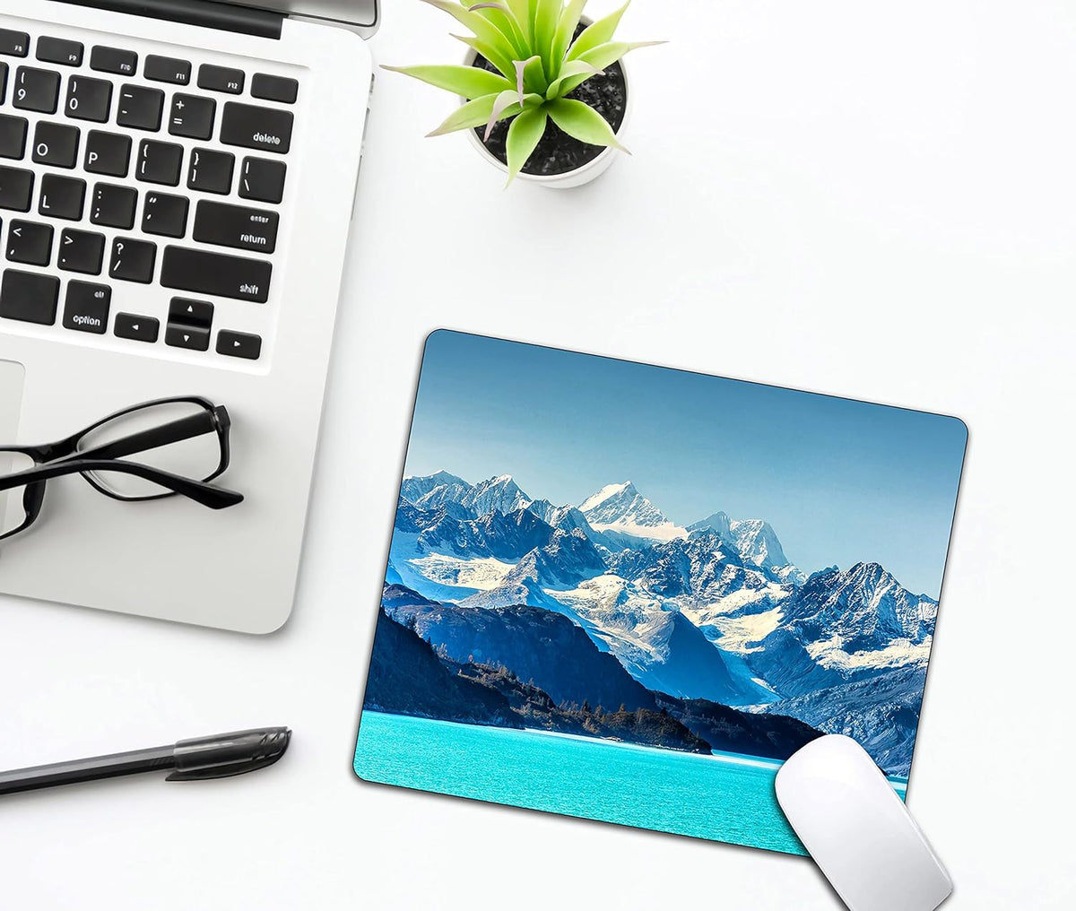 Snow Mountain Mouse Pad, Scenic Lake Mousepad for Design, Anti-Slip Rubber Base Wireless Mouse Pads for Laptop