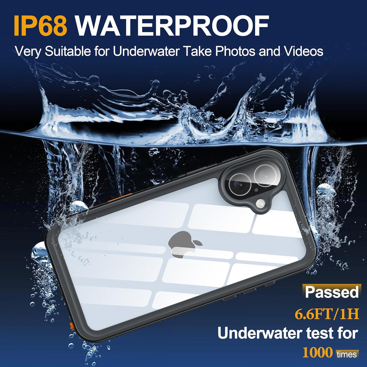 for iPhone 16 Plus Case Waterproof, Built-in Privacy Screen & HD Screen Double Front Frame [IP68 Underwater] Shockproof Dustproof Full Body Protection iPhone 16 Plus Phone Case Blue
